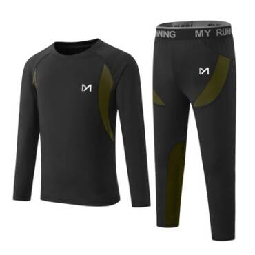 Completo termico invernale con pantalone e maglietta traspirante per allenamenti outdoor.